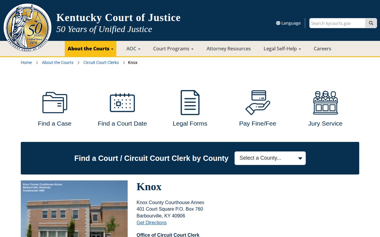 Official Knox County Court of Justice clerk contact and courthouse information