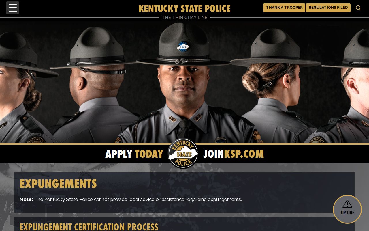 Kentucky State Police expungement certificate and eligibility information