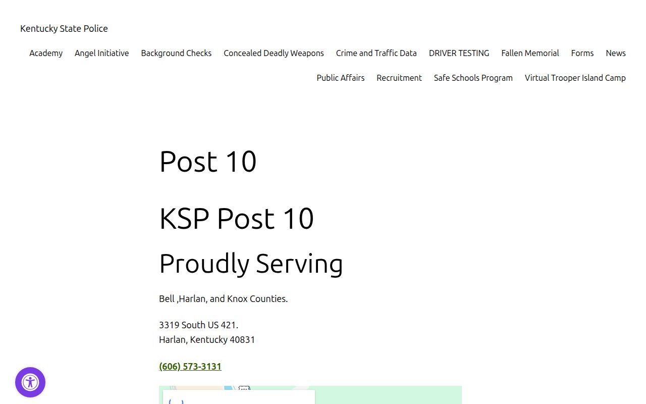 Official Kentucky State Police Post 10 webpage