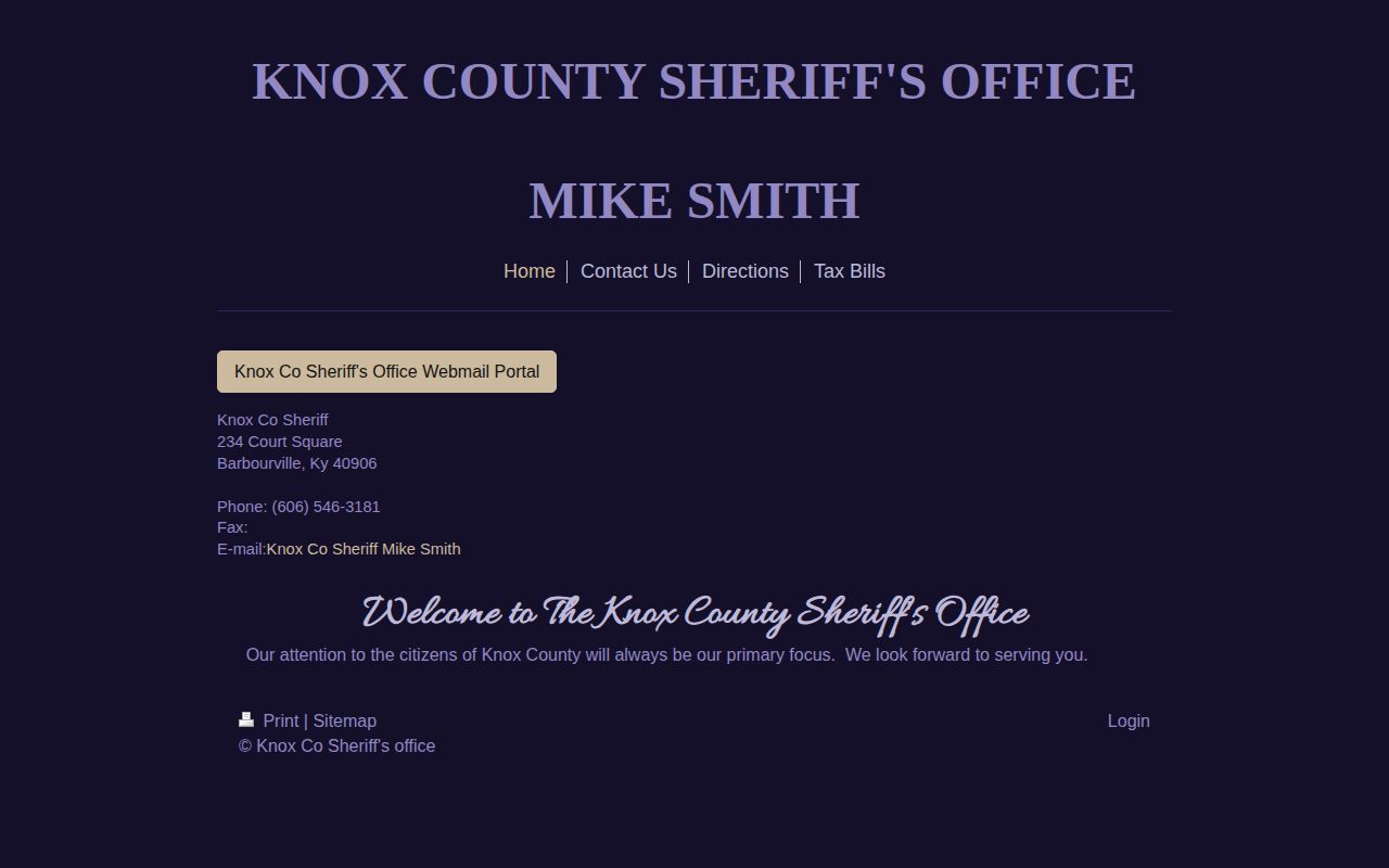 Official Knox County Sheriff website and contact navigation