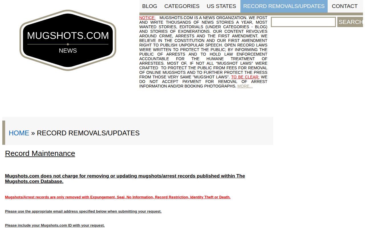 Mugshots.com free record maintenance and disposition update instructions