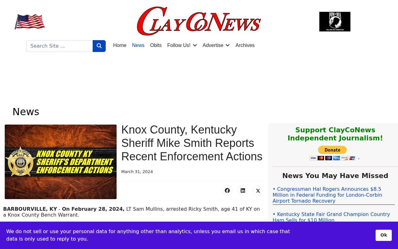 ClayCoNews report reproducing Knox County Sheriff enforcement actions